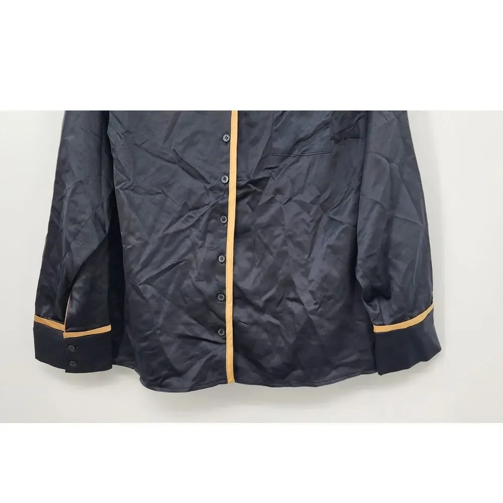 New NWT Sleep By Cacique Black Long Sleeve Silky Gold Trim Shorts Set 14/16‎